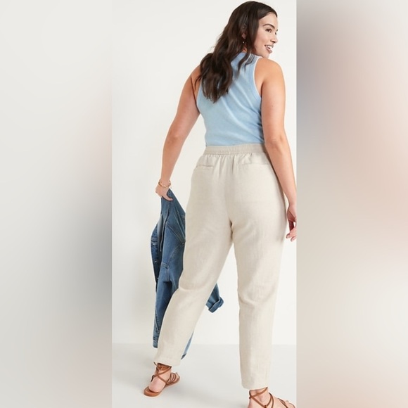 OLD NAVY Light Beige/Mauve LINEN BLEND Elastic Waist Pants - Picture 3 of 10